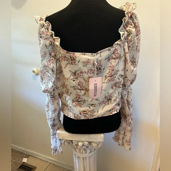 $15 sale New Missguided tie neck crop top blouse frill floral 0114 ASOS w ♥️59 - Picture 3 of 12